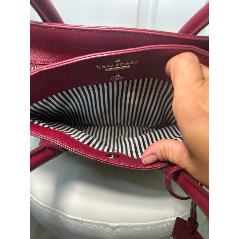 Kate‎ Spade Satchel Laser Cut Perforated Burgundy Saffiano Leather Tote Bag Red